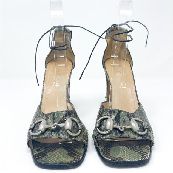 Vintage 90’s Gucci Tom Ford SS Python Horsebit Lace Up Block Heels 7 - Picture 3 of 8